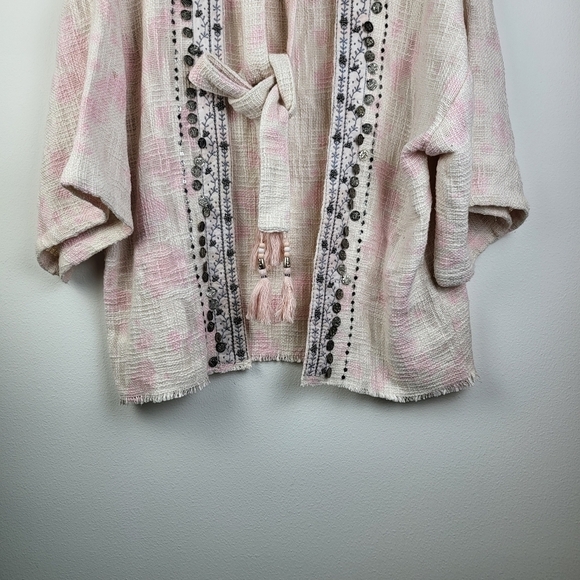 Anthropologie Beautiful Stories Livia Textured tweed Kimono One Size Pink boho - Picture 6 of 12